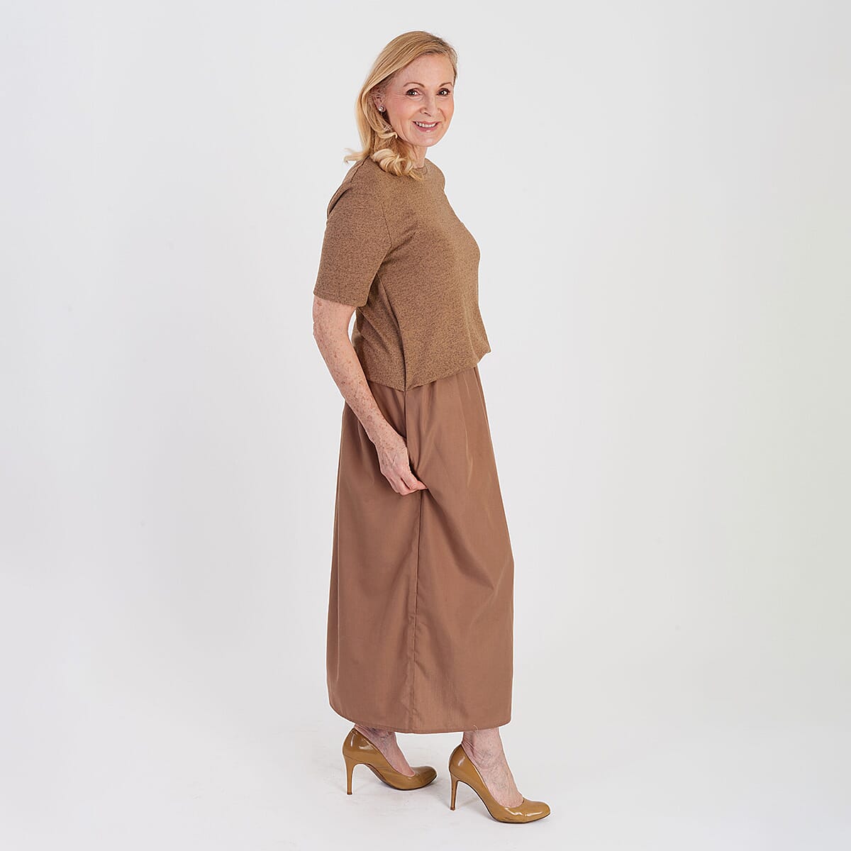 La Marey 2 In 1 Brushed Top Hybrid Dress With Pocket (Size XL, Fit 20 To 22) - Chocolate V32555069 4