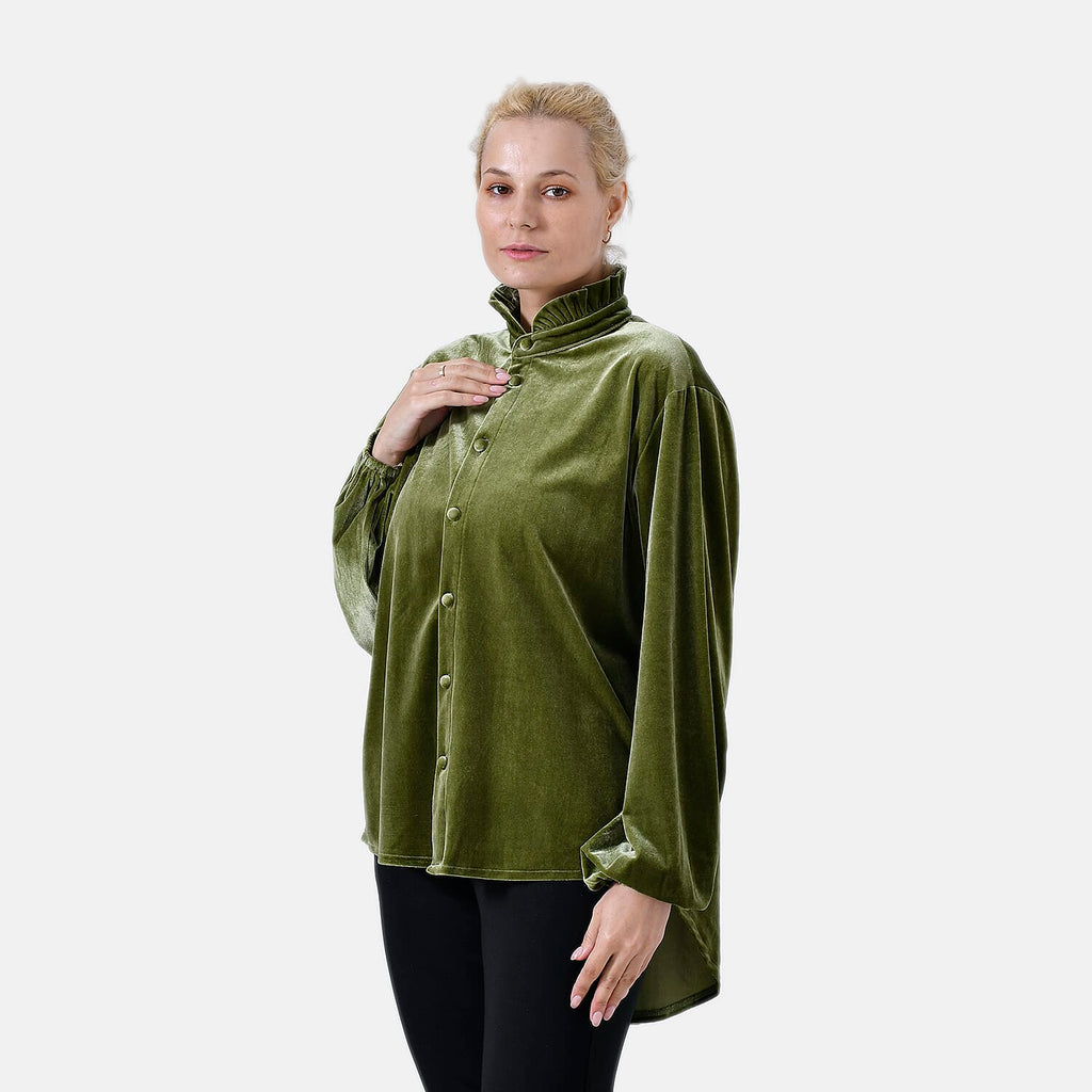 La Marey Velvet Blouse (Size L) - Green