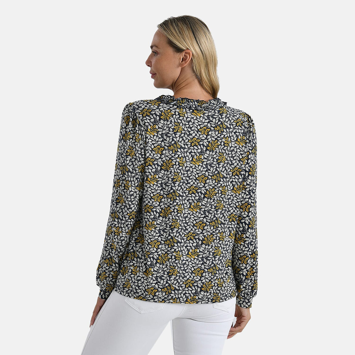 La Marey Women's Leaf Pattern Frill Jersey Blouse 8240241 2