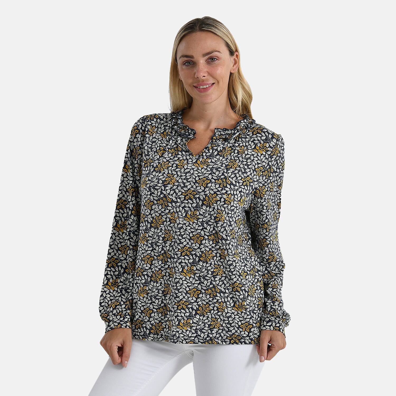 La Marey Women's Leaf Pattern Frill Jersey Blouse 8240241 3