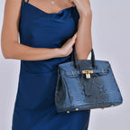 La Marey Leather Snakeskin Crossbody Bag (Size 30x16x24 cm) - Navy & Red