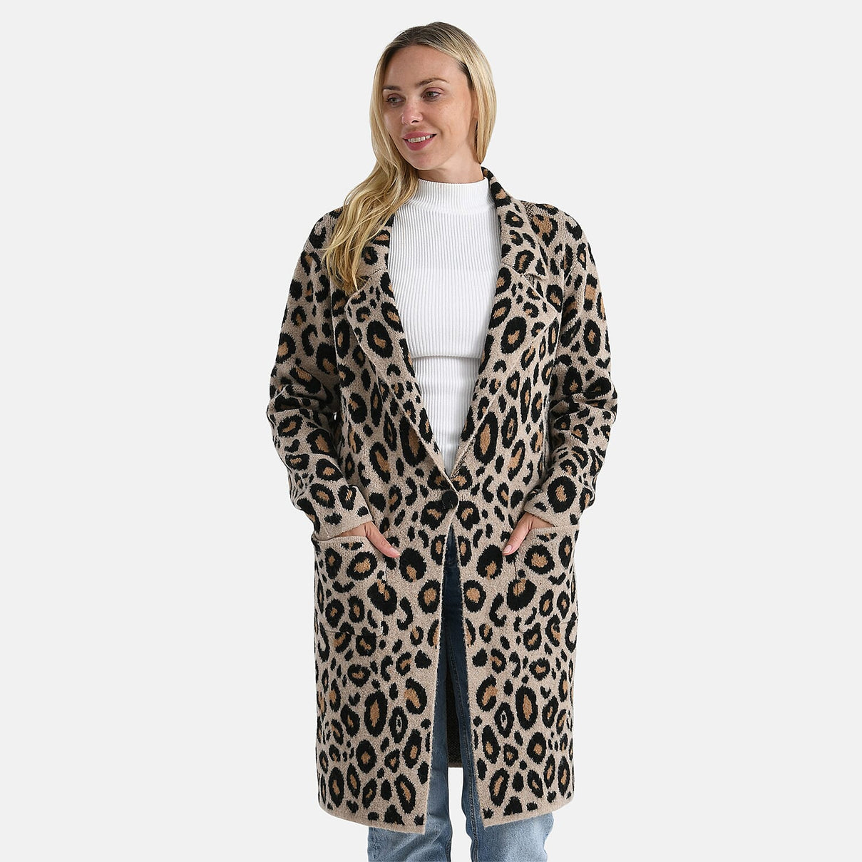 La Marey Leopard Print Longline Knitted Cardigan(Size 10 -22) - Beige 8229270 3