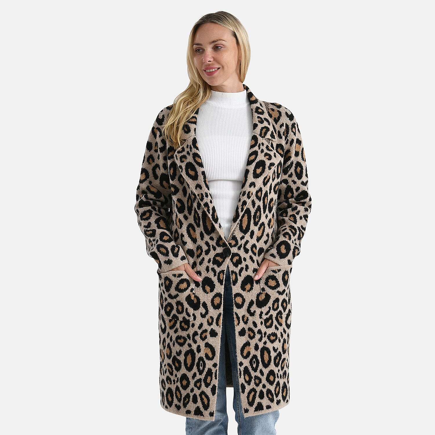 La Marey Leopard Print Longline Knitted Cardigan(Size 10 -22) - Beige 8229270 3