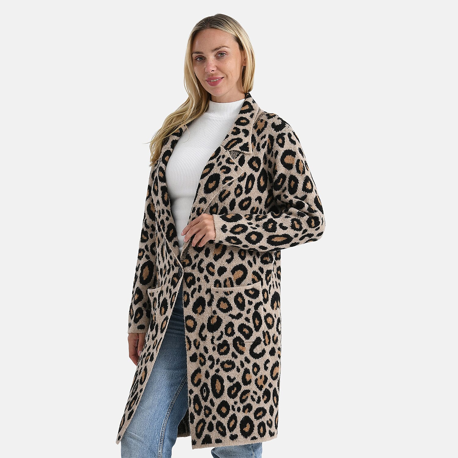 La Marey Leopard Print Longline Knitted Cardigan(Size 10 -22) - Beige 8229270 4
