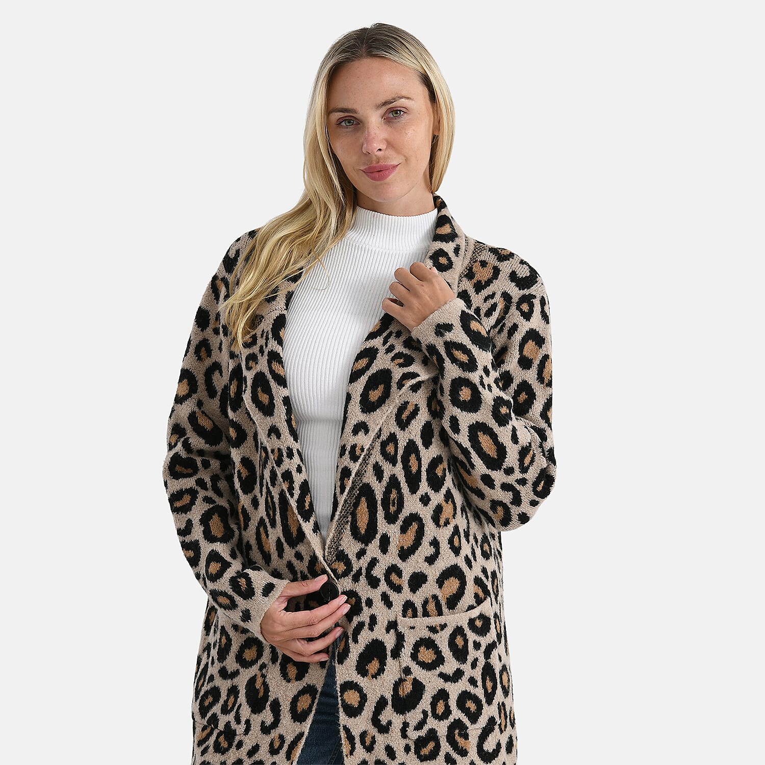 La Marey Leopard Print Longline Knitted Cardigan(Size 10 -22) - Beige 8229270 5