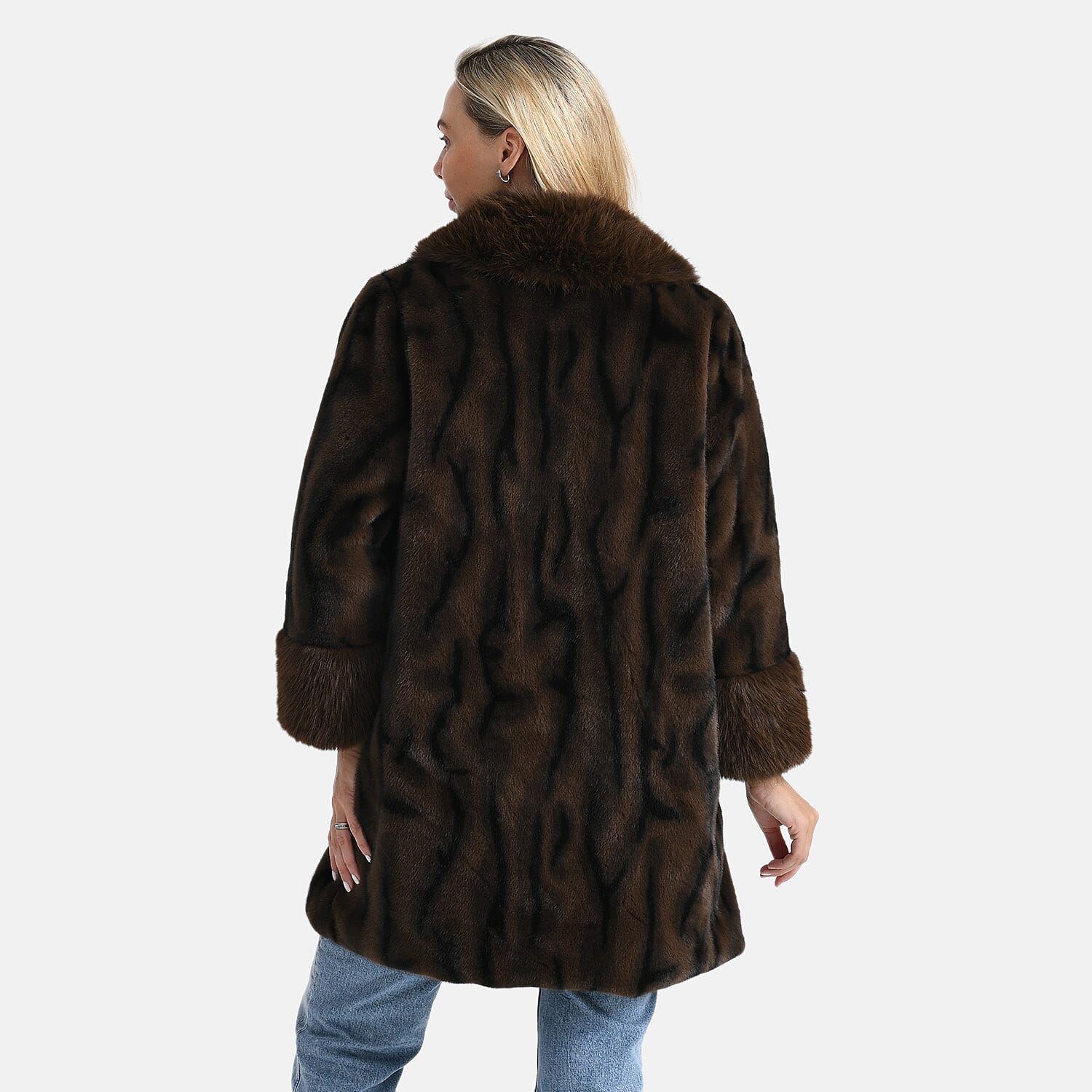 La Marey Women's Signature Leopard Print Faux Fur Longline Coat (Size - L-XL) - Brown 8207983 1