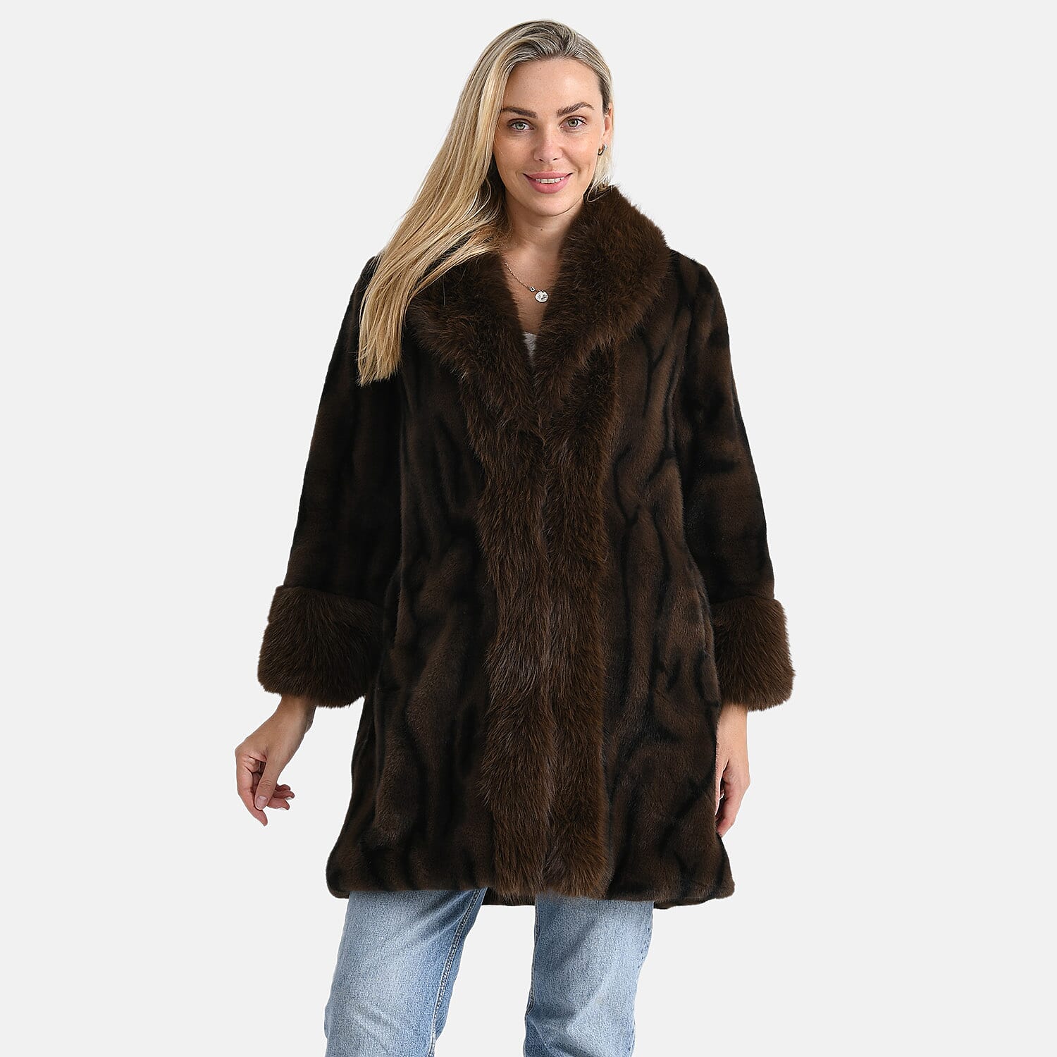 La Marey Women's Signature Leopard Print Faux Fur Longline Coat (Size - L-XL) - Brown 8207983 4