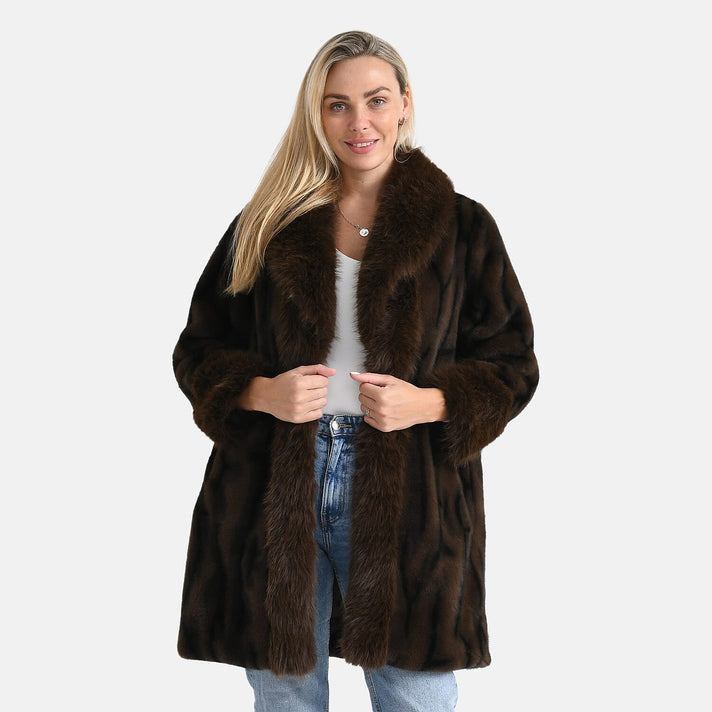 La Marey Women's Signature Leopard Print Faux Fur Longline Coat (Size - S-M) - Brown 8207981 1
