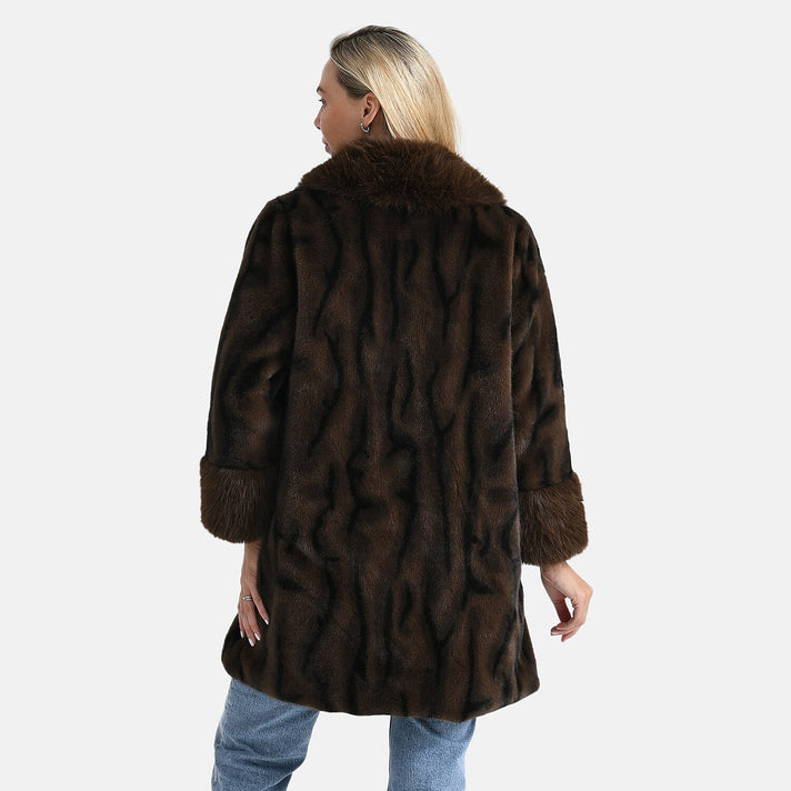 La Marey Women's Signature Leopard Print Faux Fur Longline Coat (Size - S-M) - Brown 8207981 2
