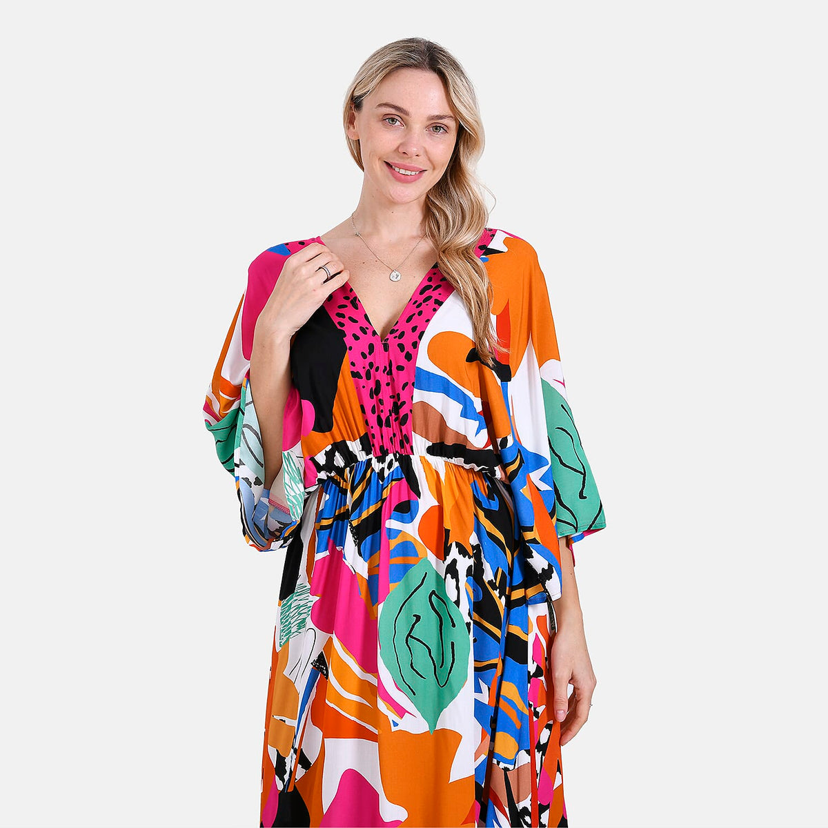 La Marey Bohemian Red Rose &amp; Leopard Mixed Print V-Neck Maxi Dress (One Size) 8032194 7