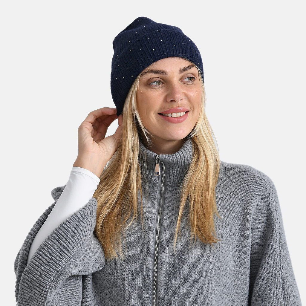 La Marey Beanie Hat (22 x 21 cm) - Navy with Stones