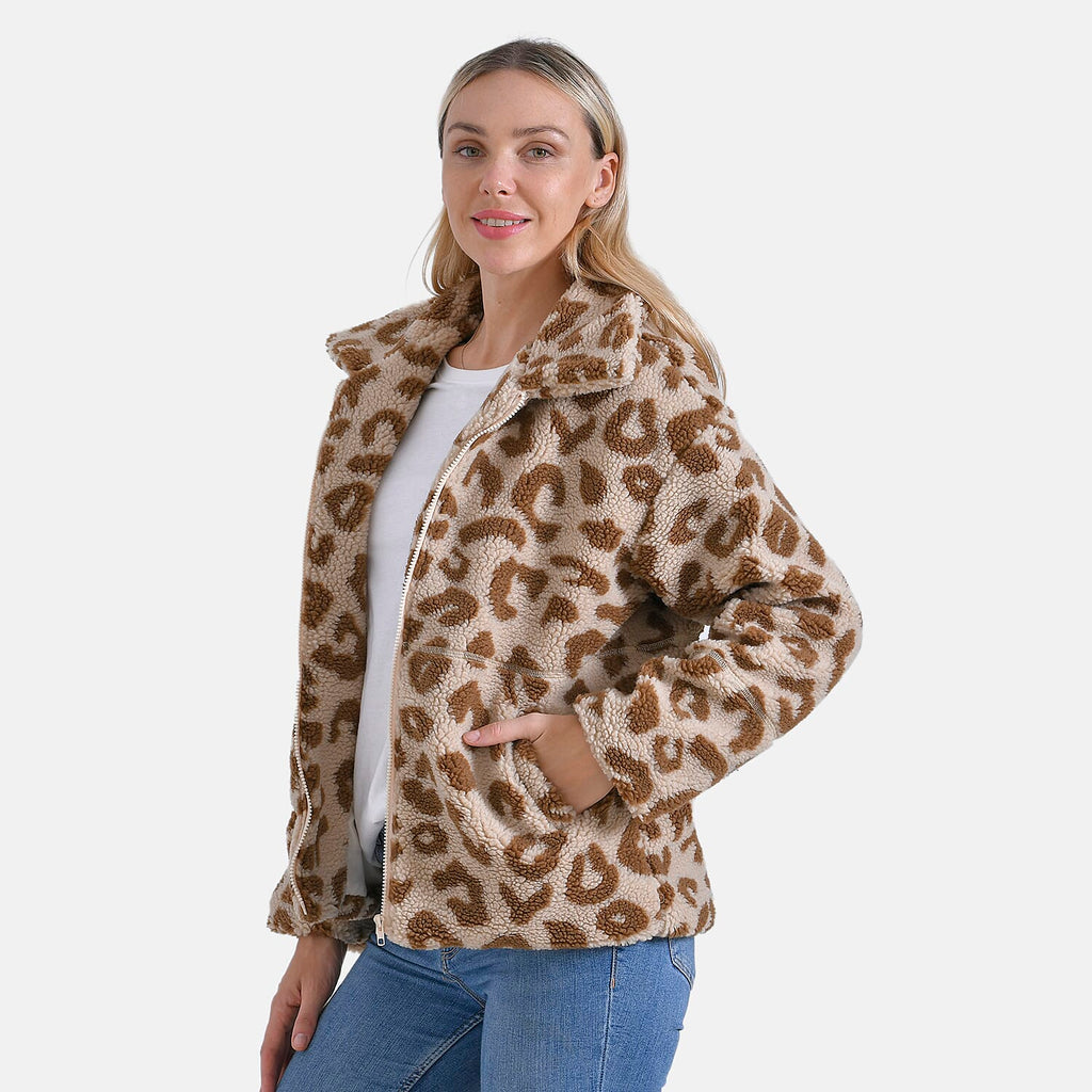 La Marey Leopard Print Plush Jacket with 2 Side Pockets - Taka (Size 16 - 18)