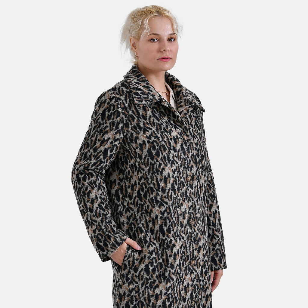 La Marey Ladies Leopard Longline Coat (Size 12 to 14) - Brown
