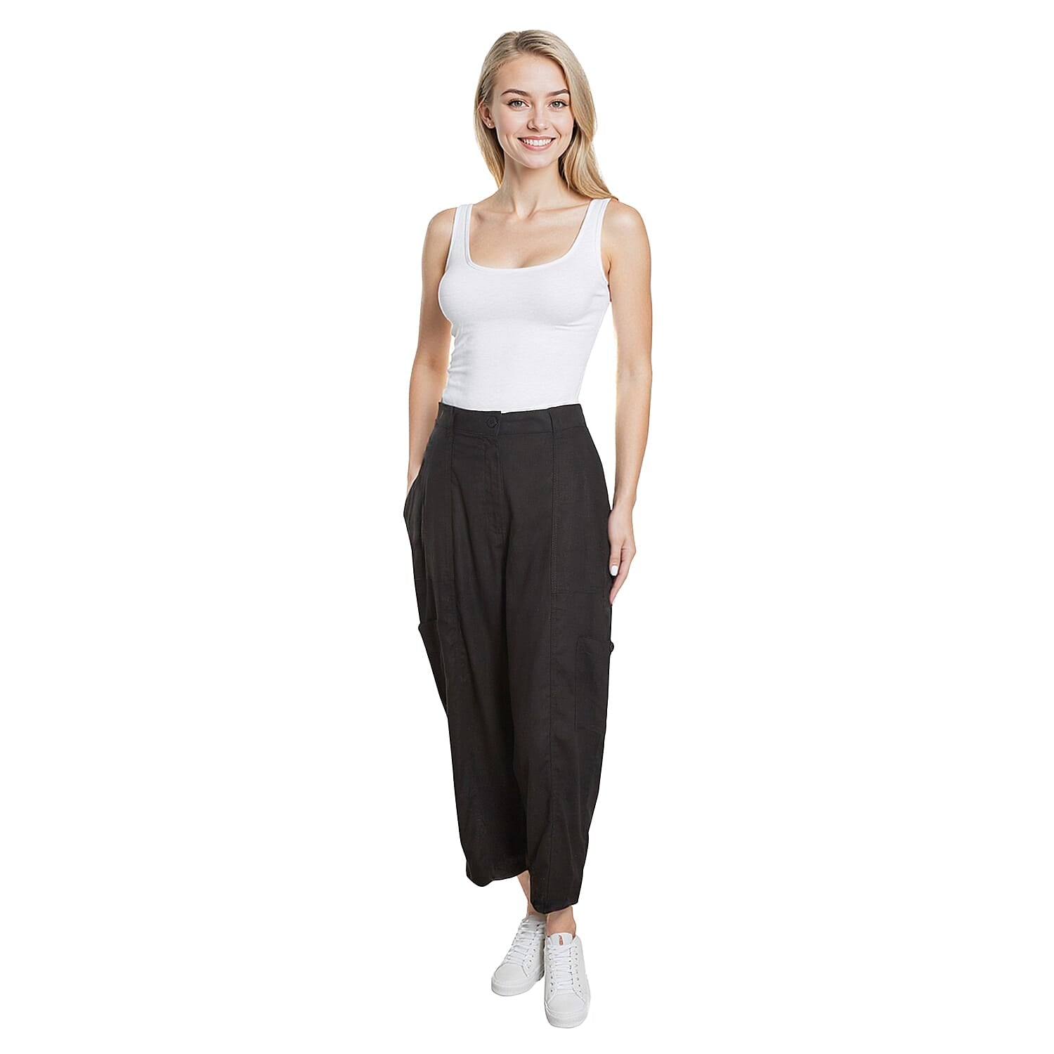 La Marey Relaxed Fit 3-4 Length Cargo Capri Pants with Pockets 7937294 0