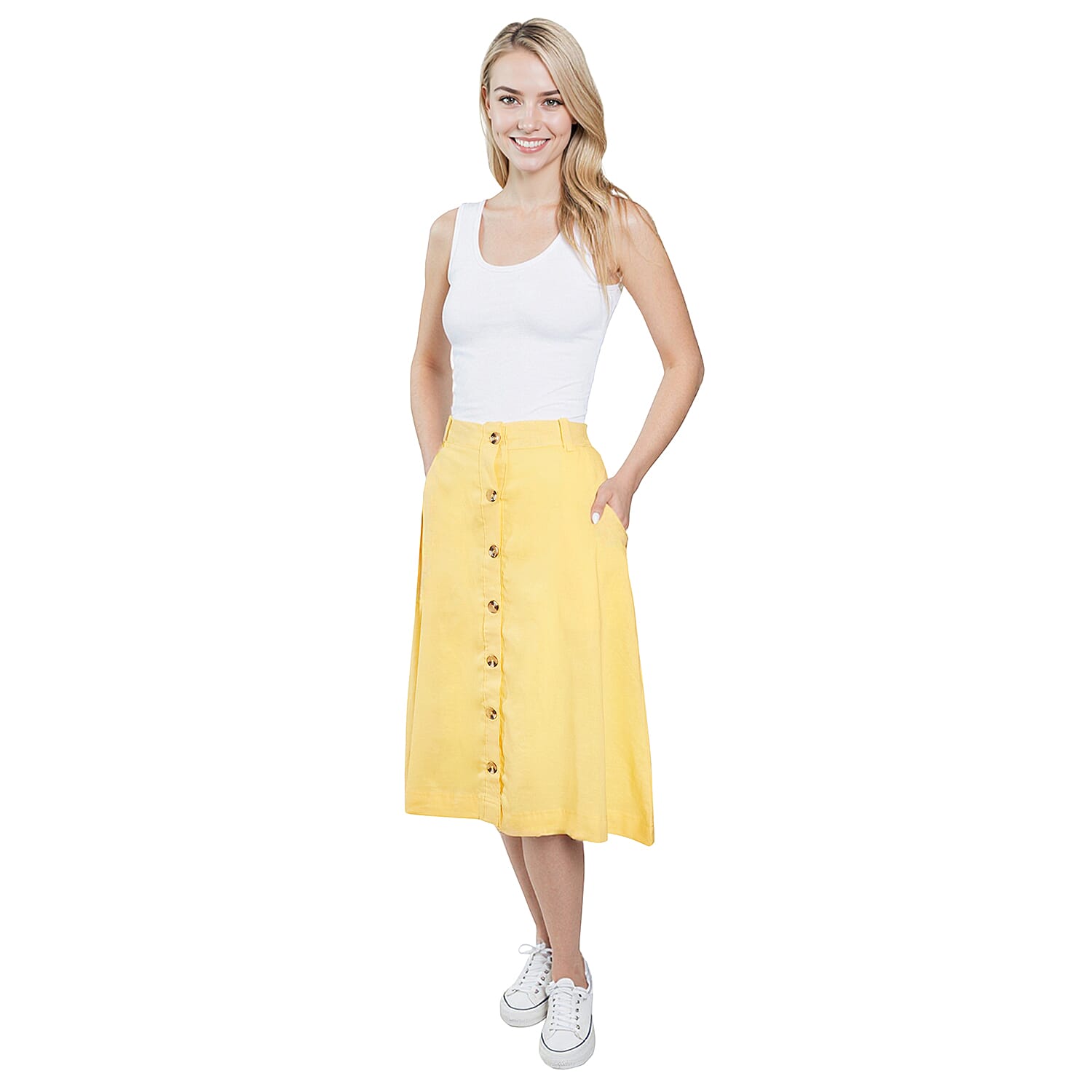 La Marey Button A-line Midi Skirt (Size 10) - Lemon 7937333 0