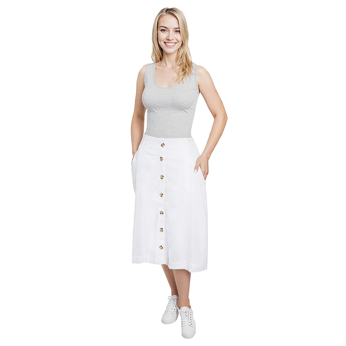 La Marey Womens Linen Button A-Line Midi Skirt 7937332 0
