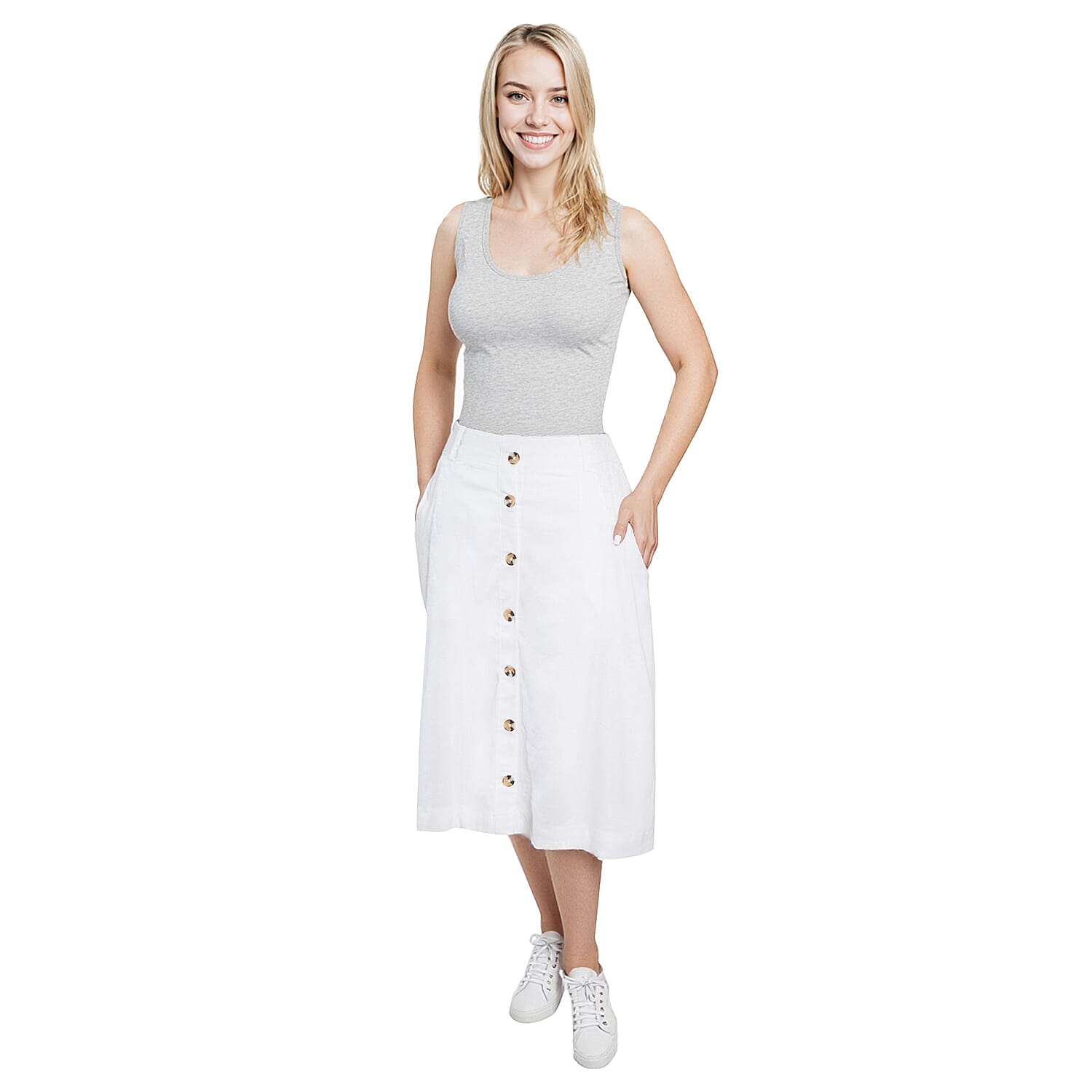 La Marey Womens Linen Button A-Line Midi Skirt 7937338 0