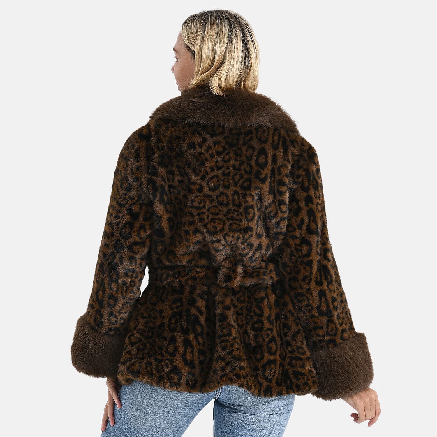 La Marey Luxury Leopard Print Belted Faux Fur Coat (One Size up to size 20 ) - Brown 8247248 4