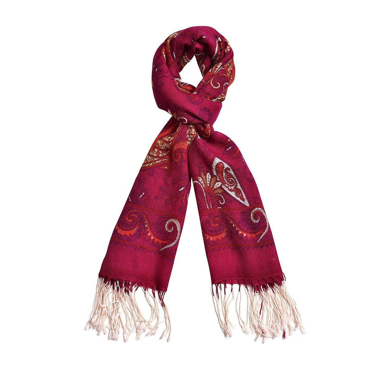 La Marey 100% Merino Wool Irregular Pattern Scarf - Plum Red 7389082 0