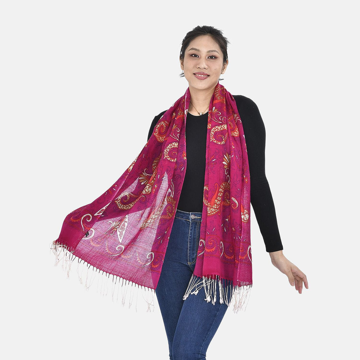 La Marey 100% Merino Wool Irregular Pattern Scarf - Plum Red 7389082 2