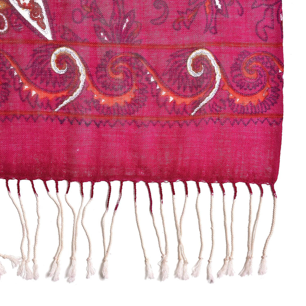 La Marey 100% Merino Wool Paisley Print Scarf (Size 175x65 cm) - Plum Red & Multi