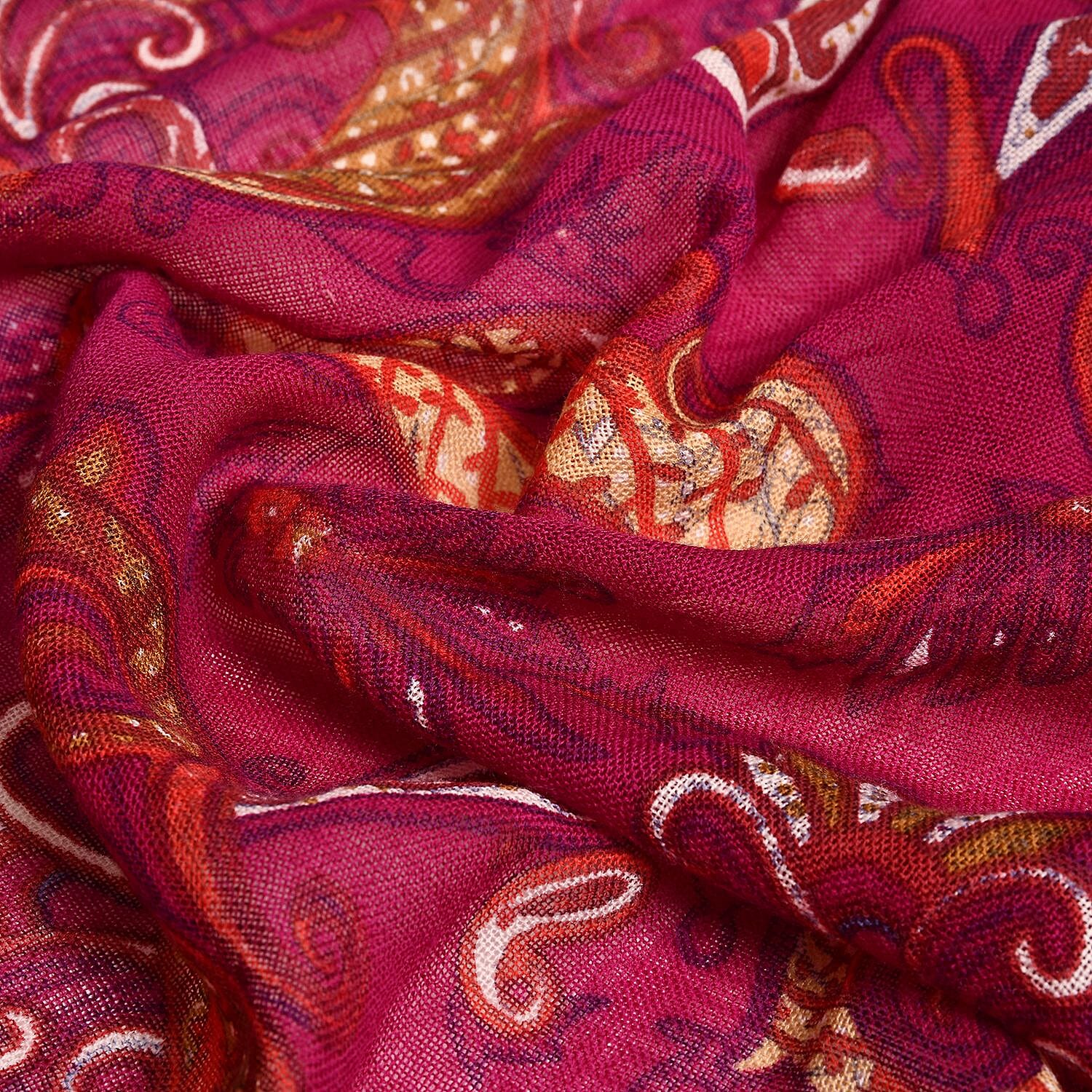 La Marey 100% Merino Wool Irregular Pattern Scarf - Plum Red 7389082 6
