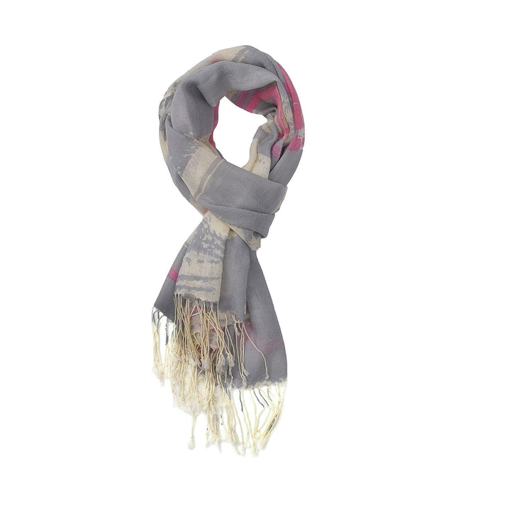 La Marey Merino Wool Patterned Scarf (Size 66x1 ) - Cream &amp; Cream 8915258 1