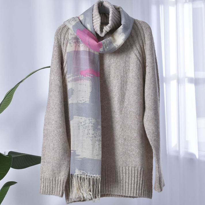 La Marey Merino Wool Patterned Scarf (Size 66x1 ) - Cream &amp; Cream 8915258 2