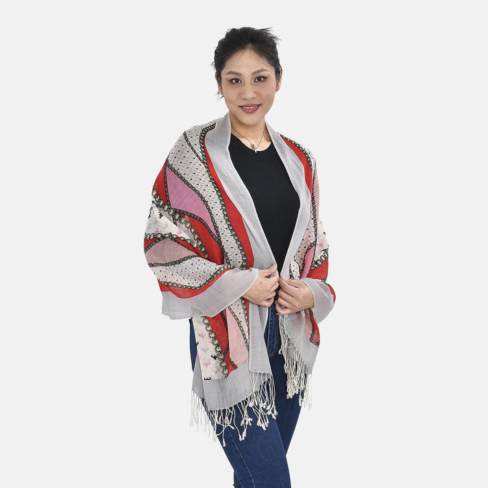 La Marey 100% Merino Wool Ribbon Scarf (Size 65x9 cm) - Red &amp; Pink 7389459 2