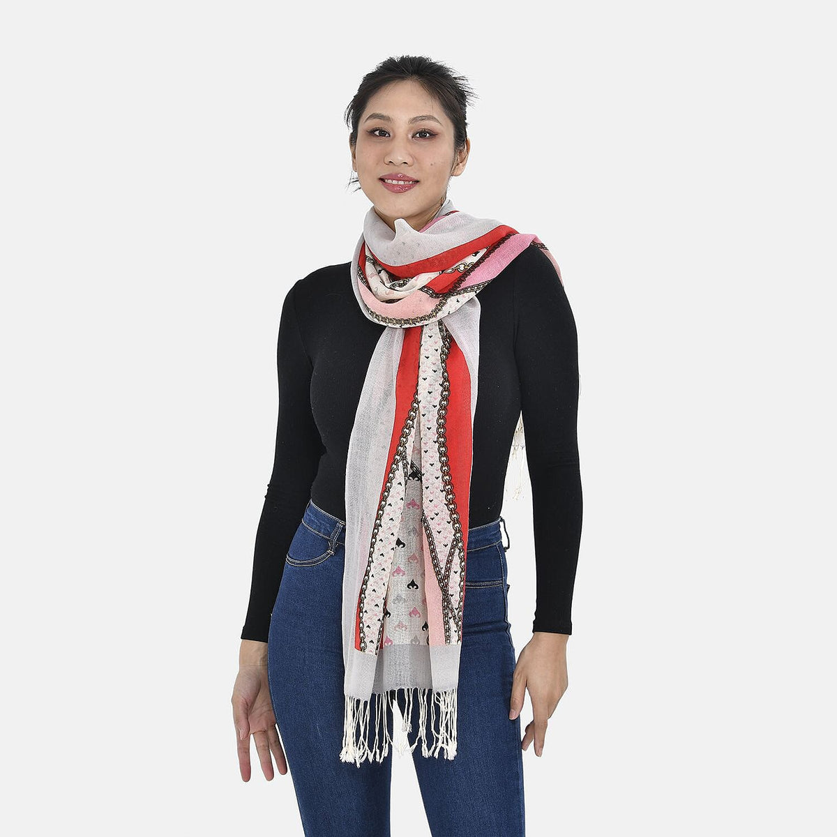 La Marey 100% Merino Wool Ribbon Scarf (Size 65x9 cm) - Red &amp; Pink 7389459 2