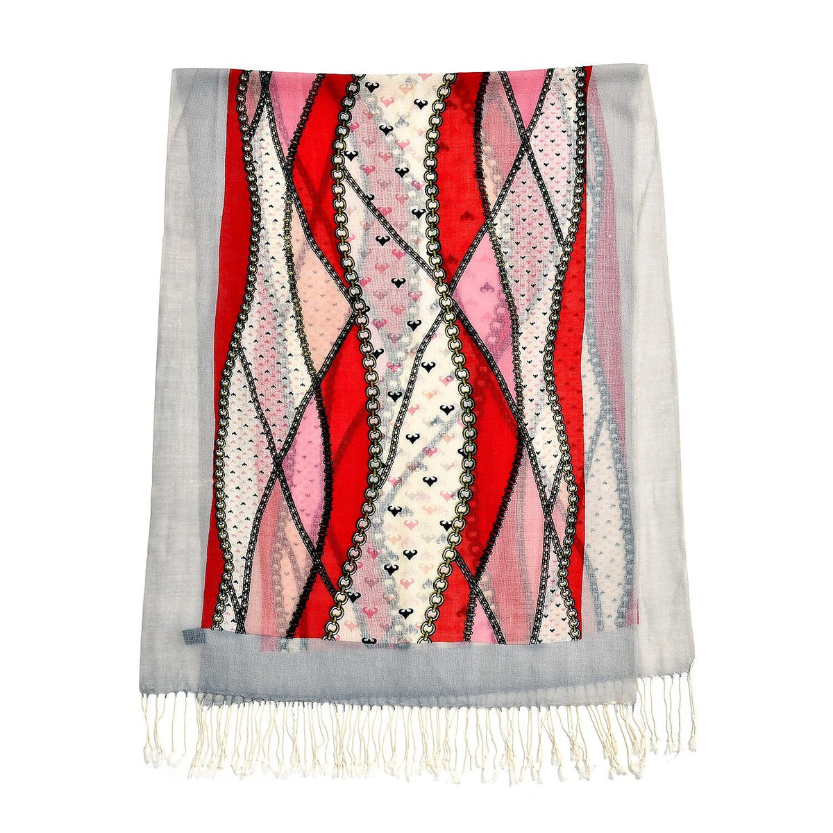 La Marey 100% Merino Wool Ribbon Scarf (Size 65x9 cm) - Red &amp; Pink 7389459 4