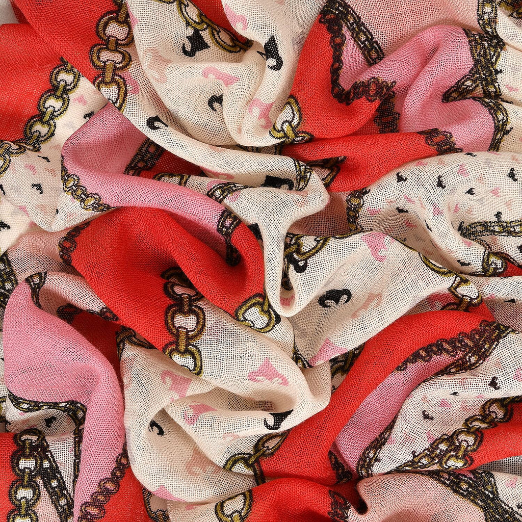 La Marey 100% Merino Wool Ribbon Scarf (Size 65x9 cm) - Red & Pink