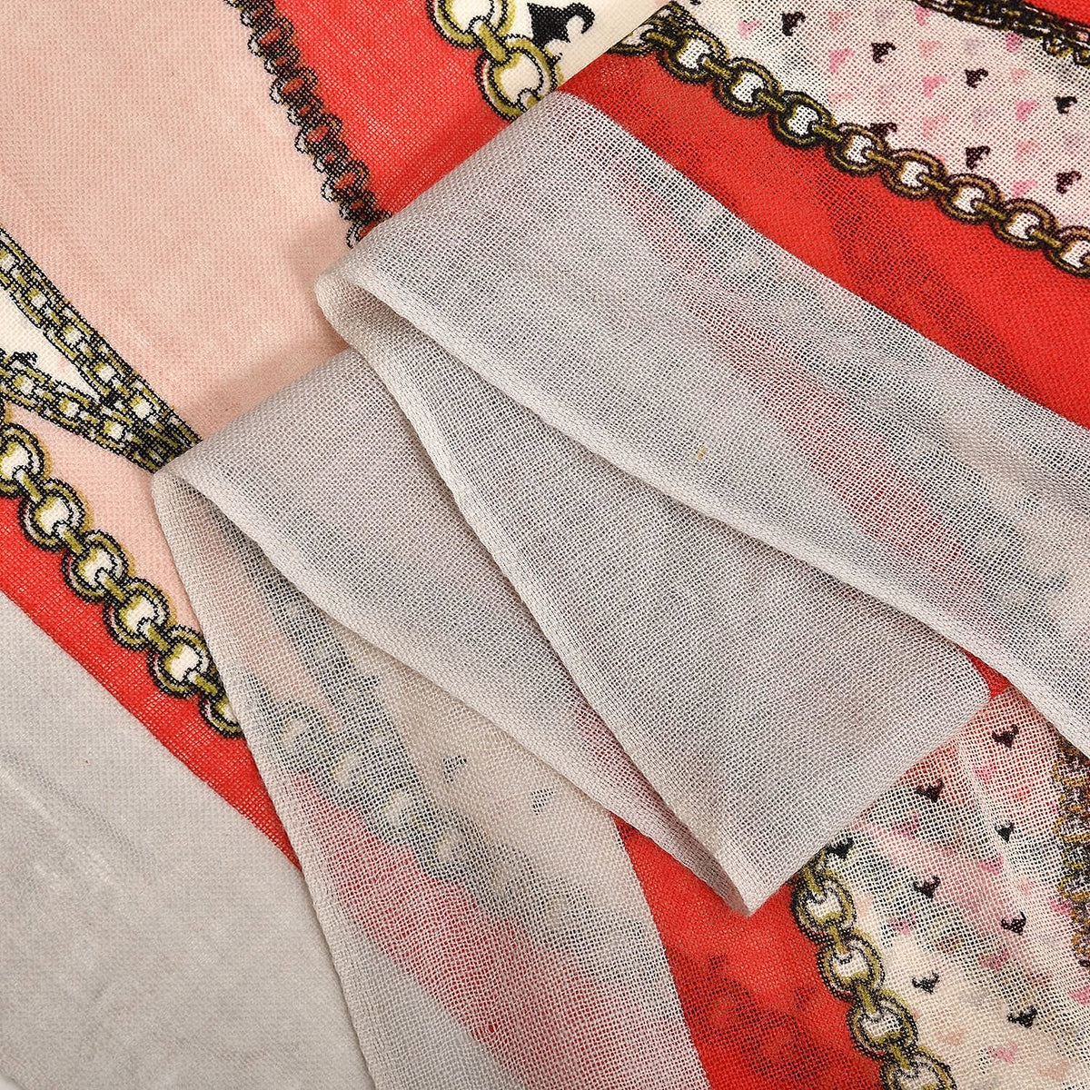 La Marey 100% Merino Wool Ribbon Scarf (Size 65x9 cm) - Red &amp; Pink 7389459 7
