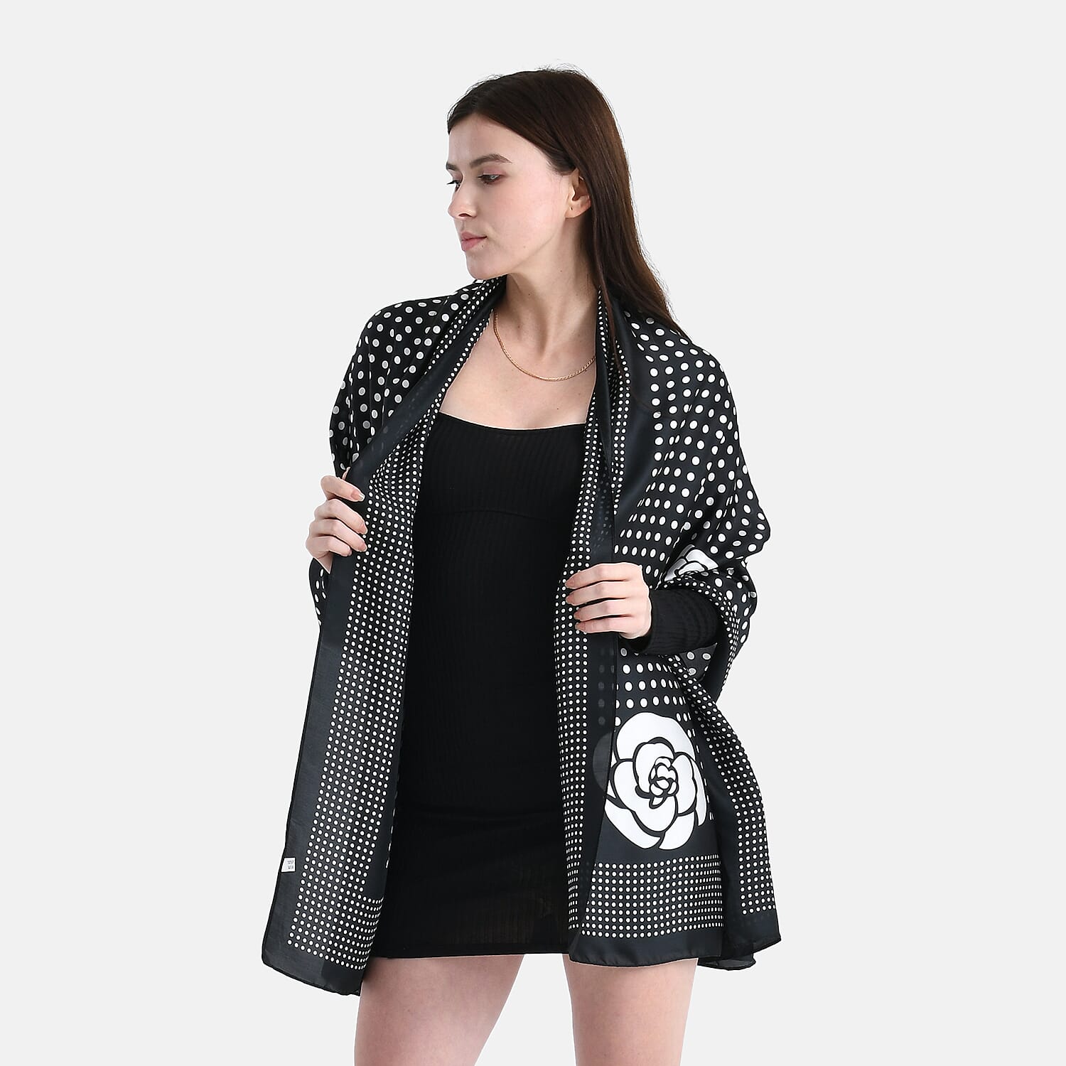 La Marey Satin Dots Print Scarf - Black &amp; White 8241184 0
