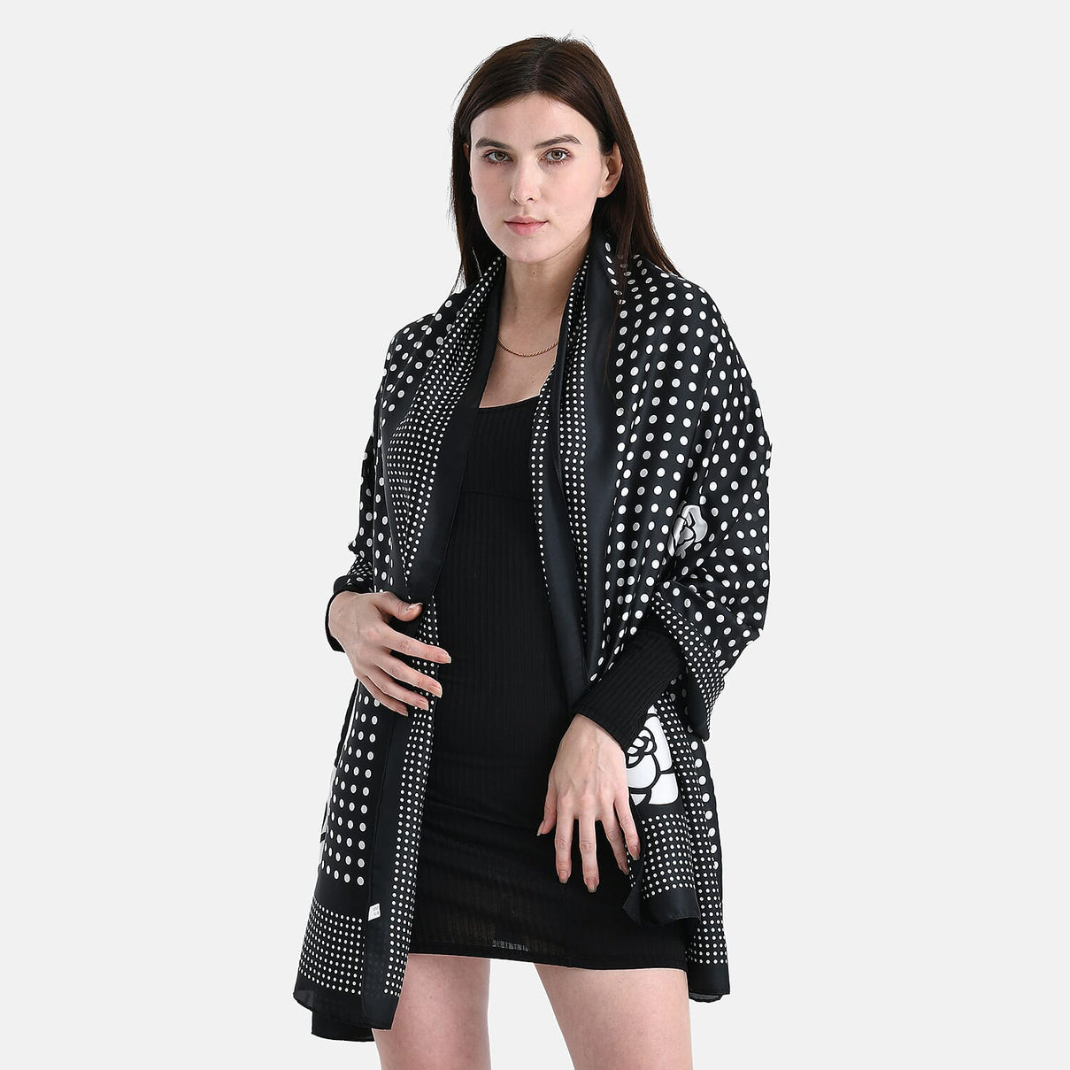 La Marey Satin Dots Print Scarf - Black &amp; White 8241184 2