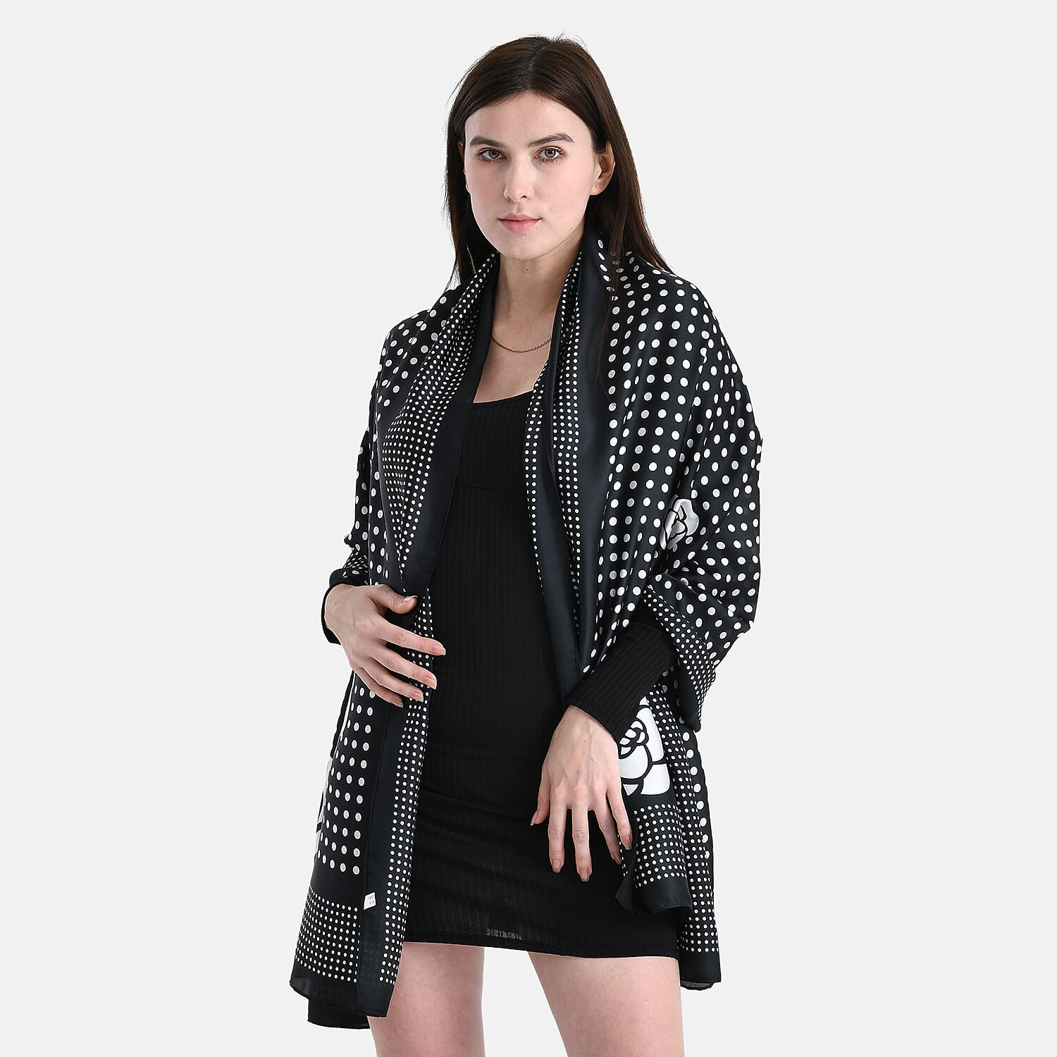 La Marey Satin Dots Print Scarf - Black &amp; White 8241184 2
