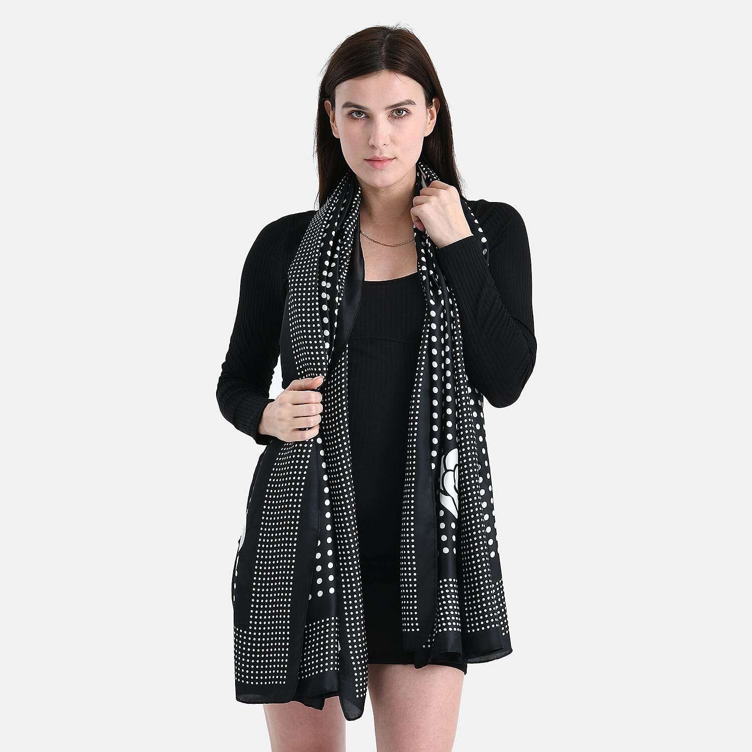 La Marey Satin Dots Print Scarf - Black &amp; White 8241184 3