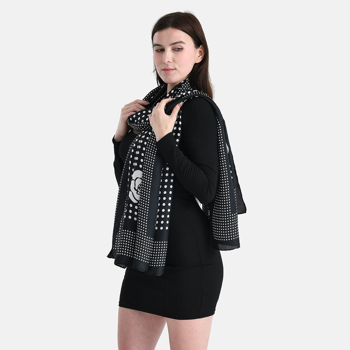 La Marey Satin Dots Print Scarf - Black &amp; White 8241184 4