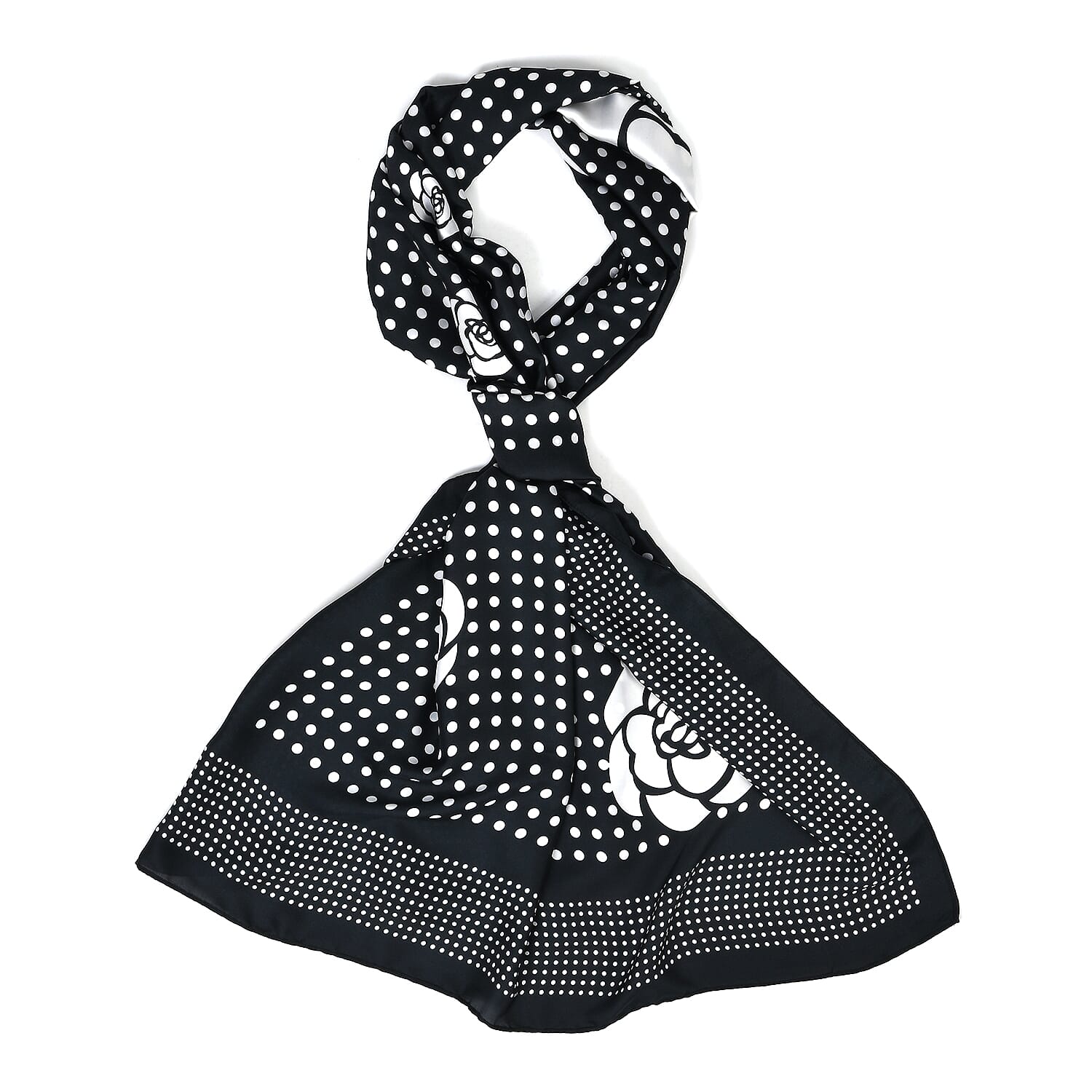 La Marey Satin Dots Print Scarf - Black &amp; White 8241184 5