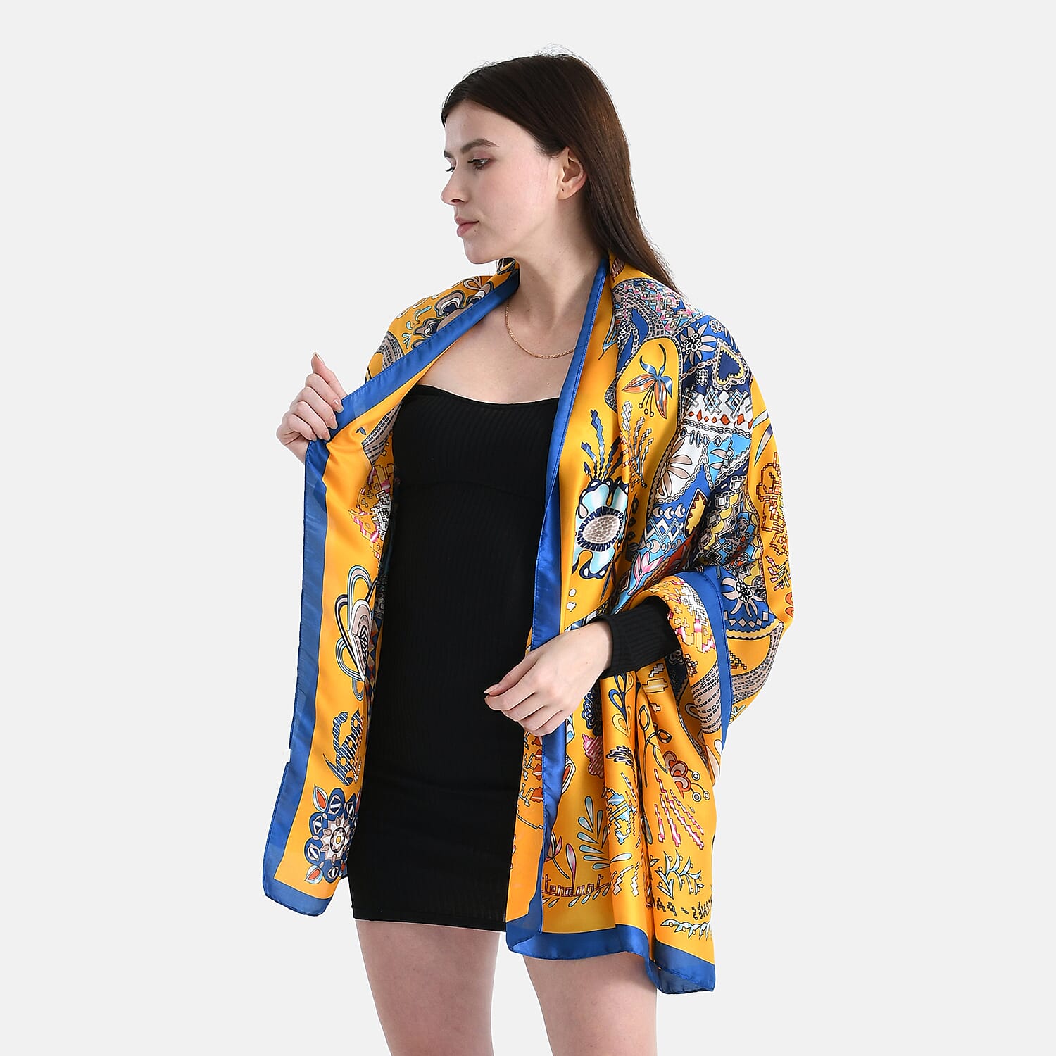 La Marey Satin Floral Printed Scarf - Yellow 8241186 0