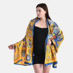 La Marey Satin Floral Printed Scarf - Yellow