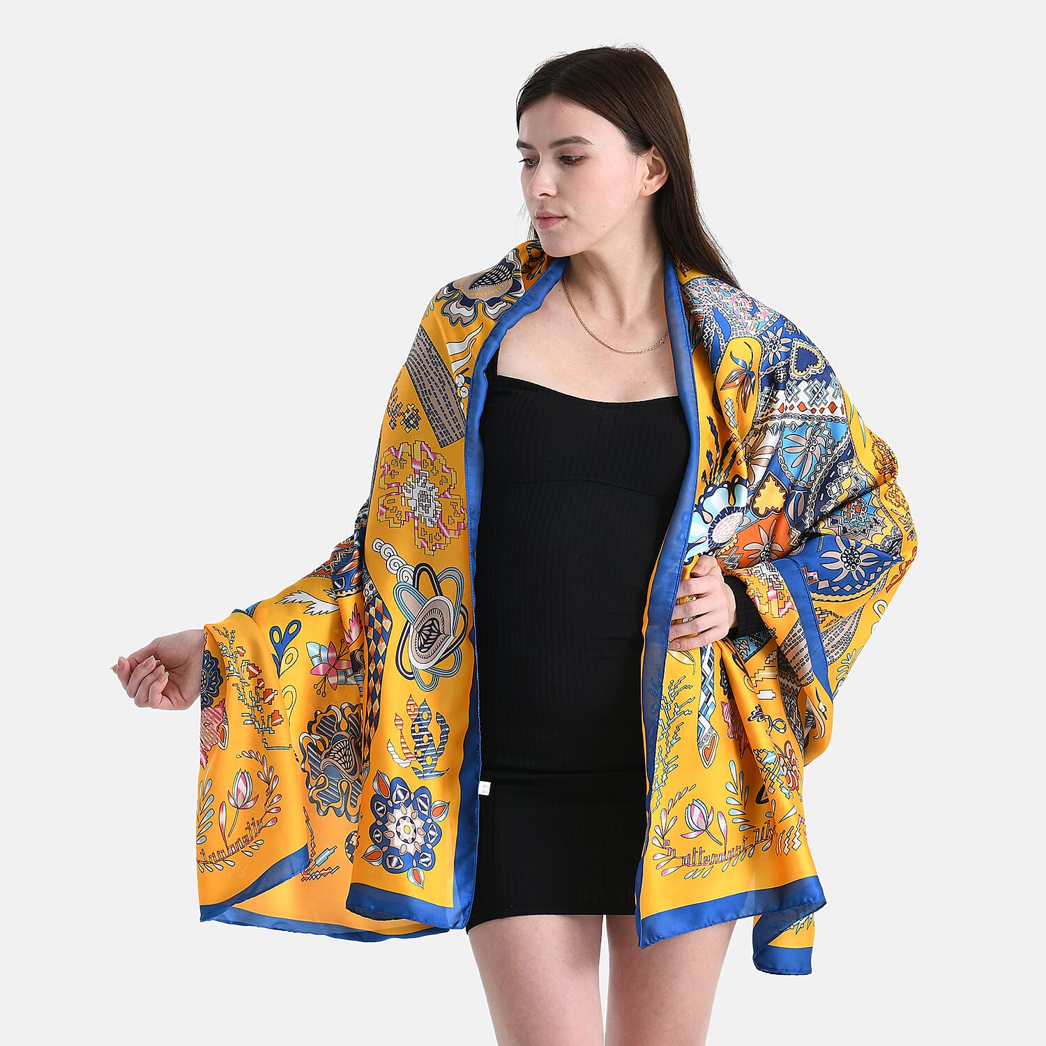 La Marey Satin Floral Printed Scarf - Yellow 8241186 2