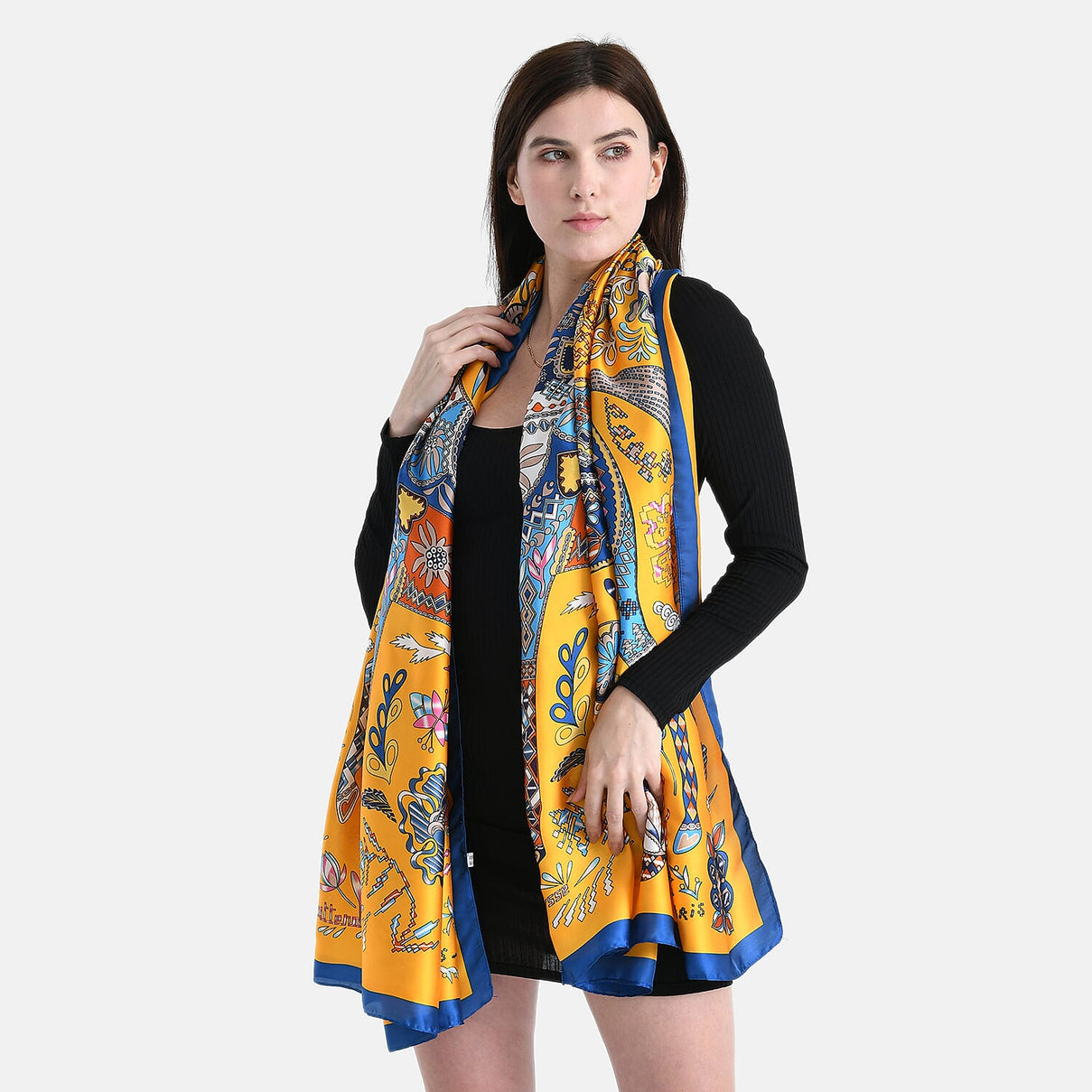 La Marey Satin Floral Printed Scarf - Yellow 8241186 3