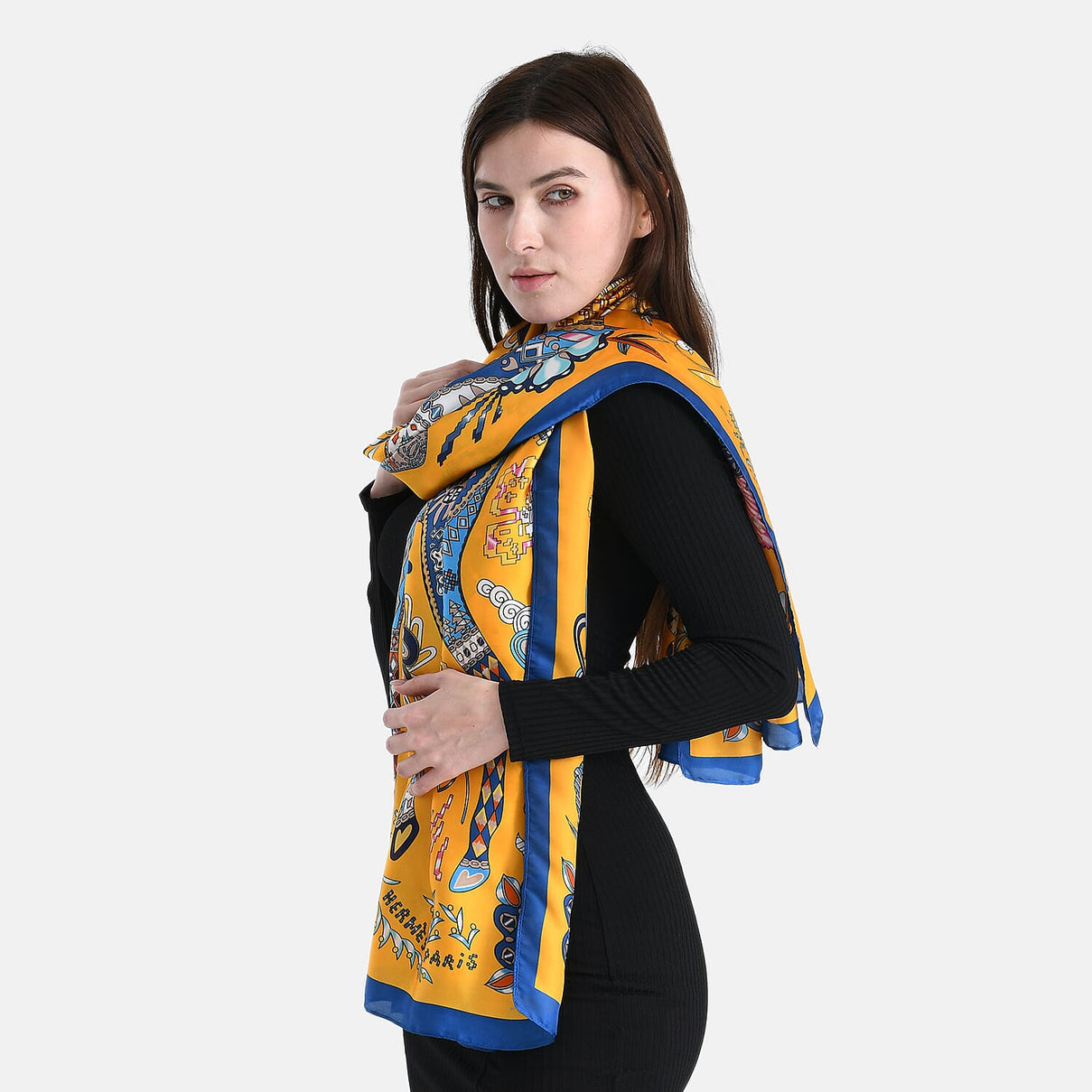 La Marey Satin Floral Printed Scarf - Yellow 8241186 4