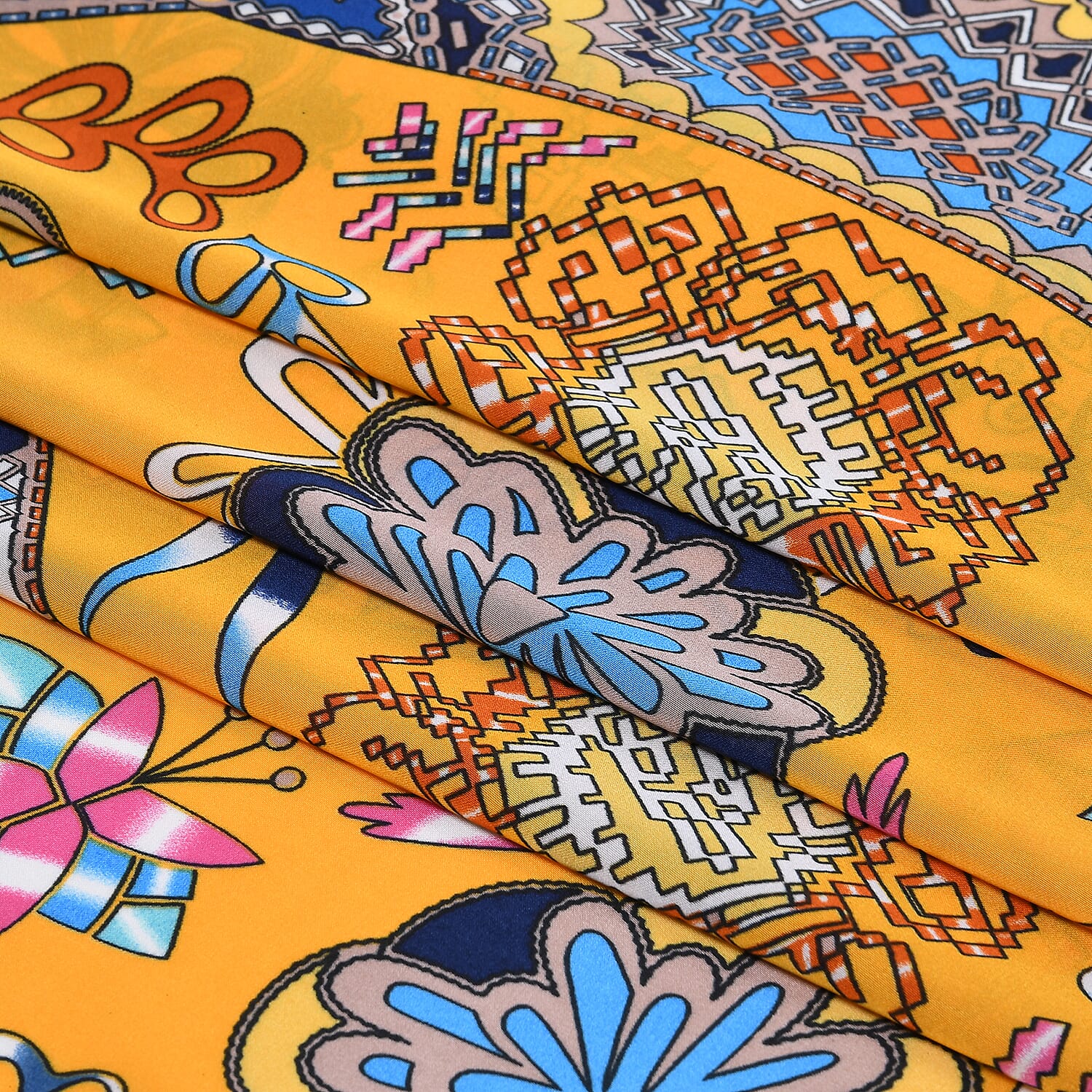 La Marey Satin Floral Printed Scarf - Yellow 8241186 8