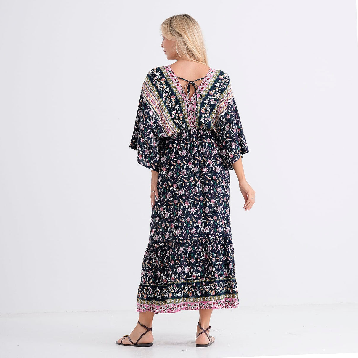 La Marey Mixed Print Elastic Waist Maxi Dress (One Size) - Black &amp; Pink V32520248 4