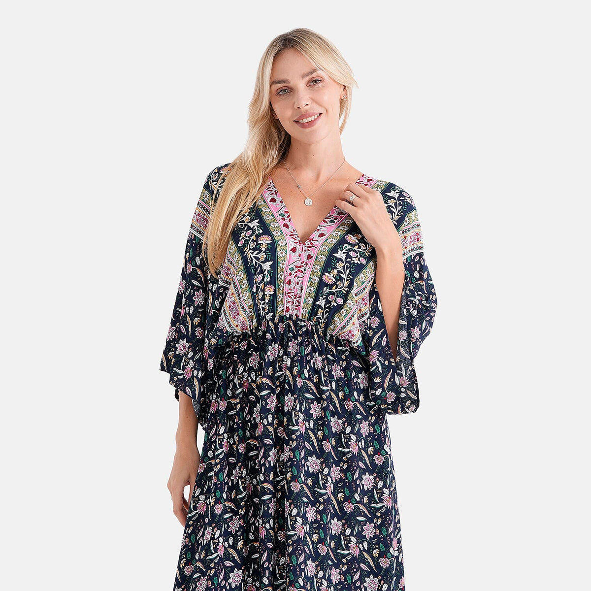 La Marey Mixed Print Elastic Waist Maxi Dress (One Size) - Black &amp; Pink V32520248 5