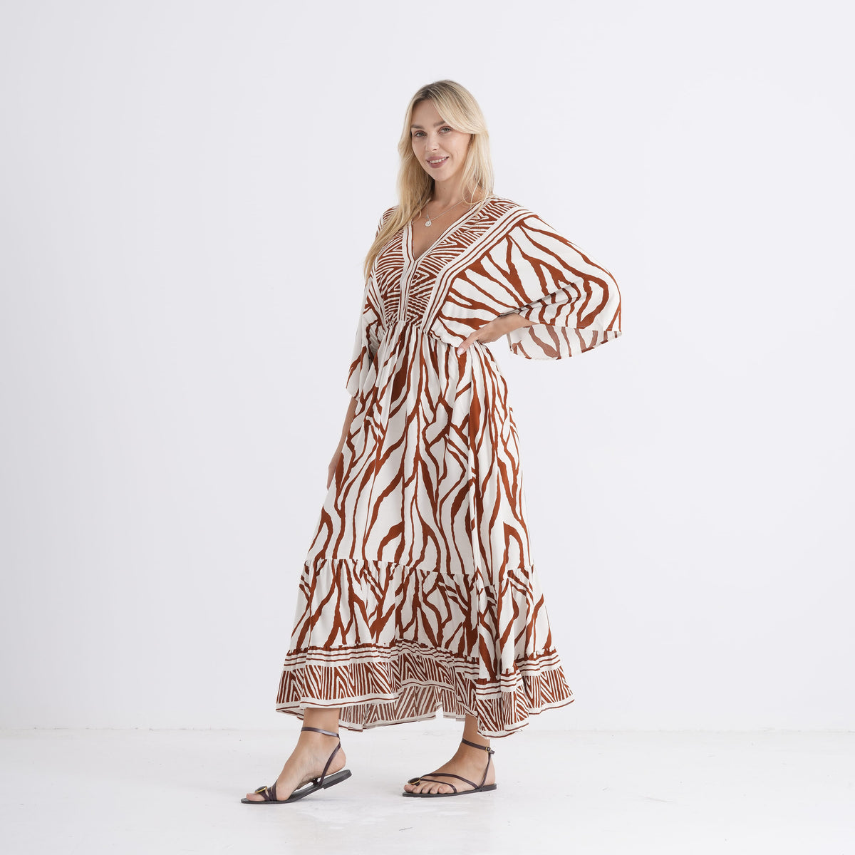 La Marey Mixed Print Elastic Waist Maxi Dress (One Size) - White &amp; Red V32528576 3
