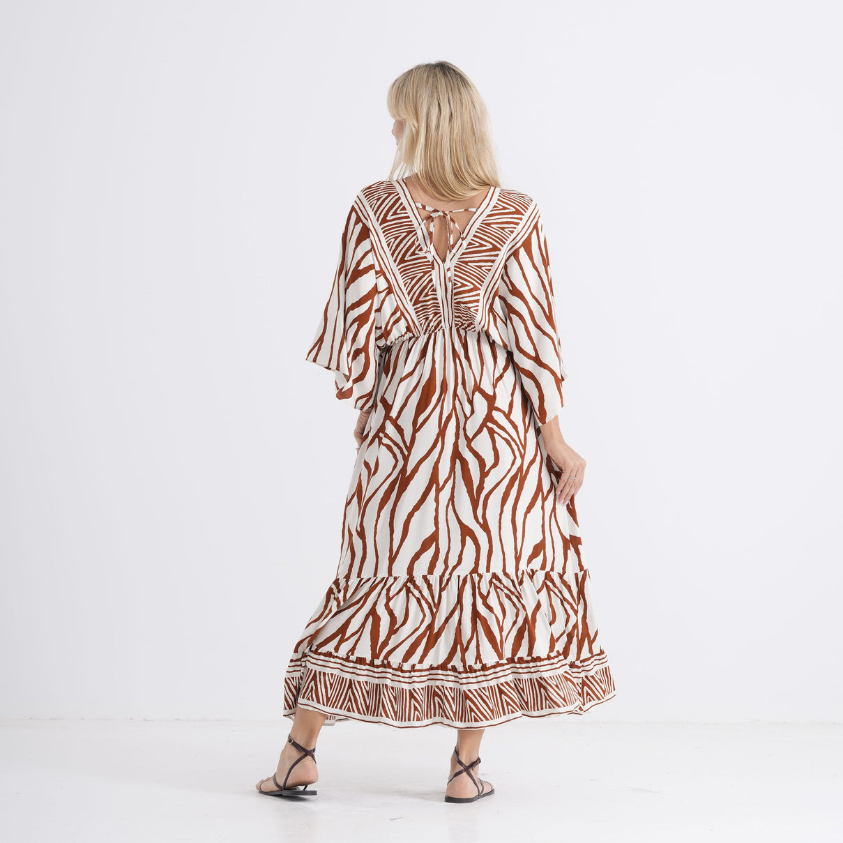 La Marey Mixed Print Elastic Waist Maxi Dress (One Size) - White &amp; Red V32528576 4