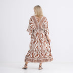 La Marey Mixed Print Elastic Waist Maxi Dress (One Size) - White & Red